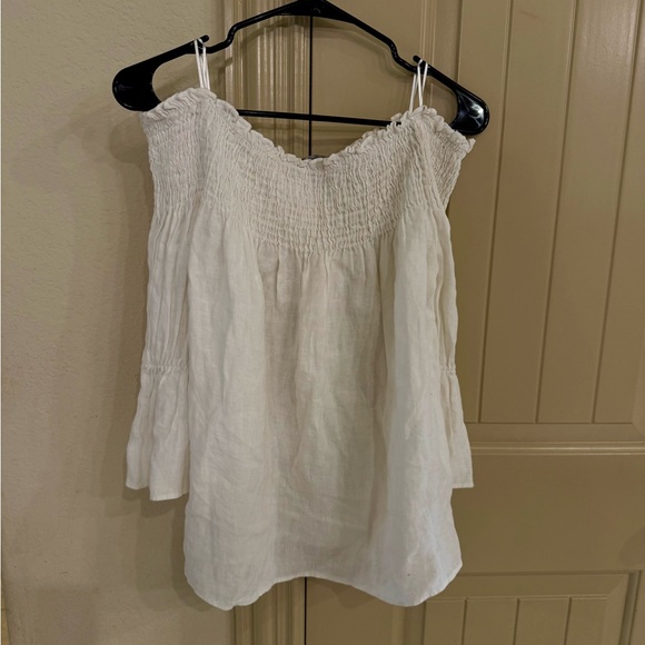 ZARA White Off-Shoulder LINEN Blouse size xl - Picture 3 of 5